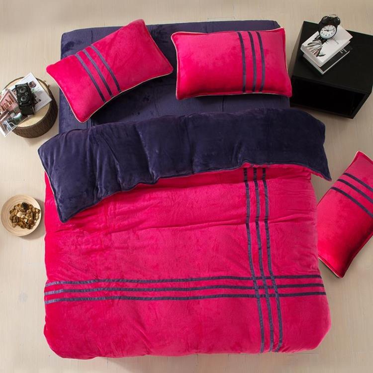 冬季保暖法兰绒法莱绒床单式 韩版加厚加绒纯色珊瑚绒四件套被套