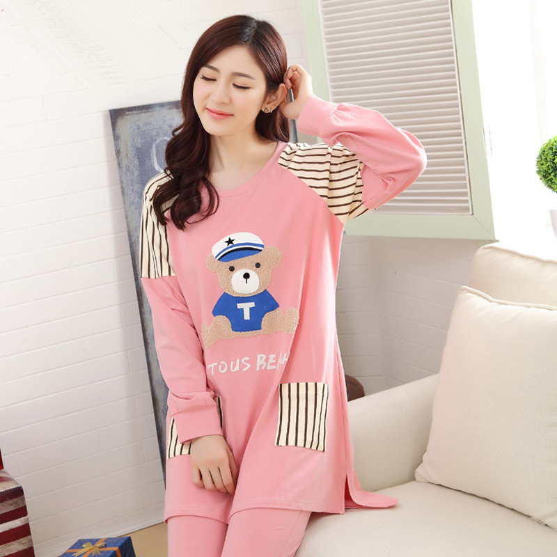 2015韩版春秋季睡衣女款纯棉质运动长袖韩版套装家居服可外穿