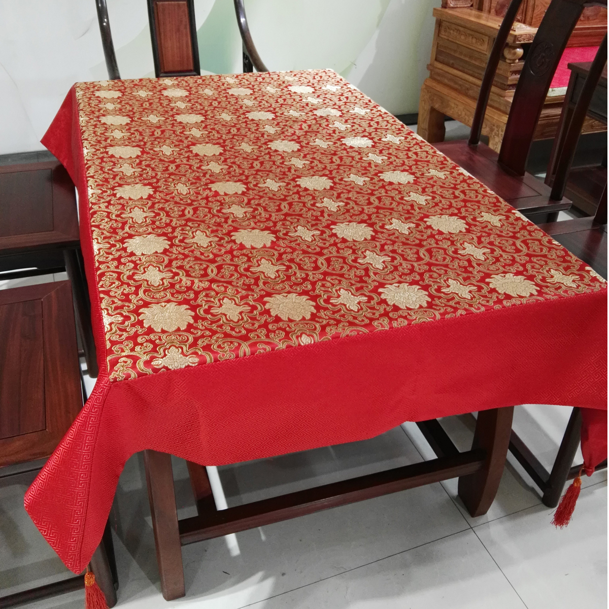 现代中式餐桌布中国风古典茶几布红木家具盖布正方长方形圆桌布艺