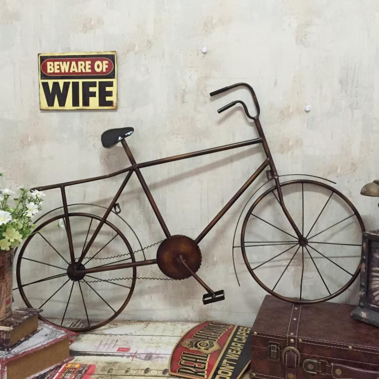 复古欧式铁艺自行车壁挂创意壁饰墙饰时尚家居单车挂钟墙壁装饰品