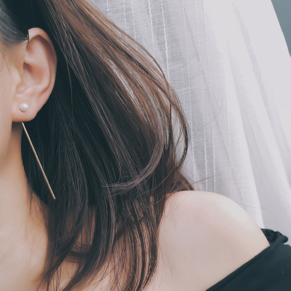 s925纯银长款流苏珍珠耳环耳钉女个性耳线气质日韩国简约耳链饰品