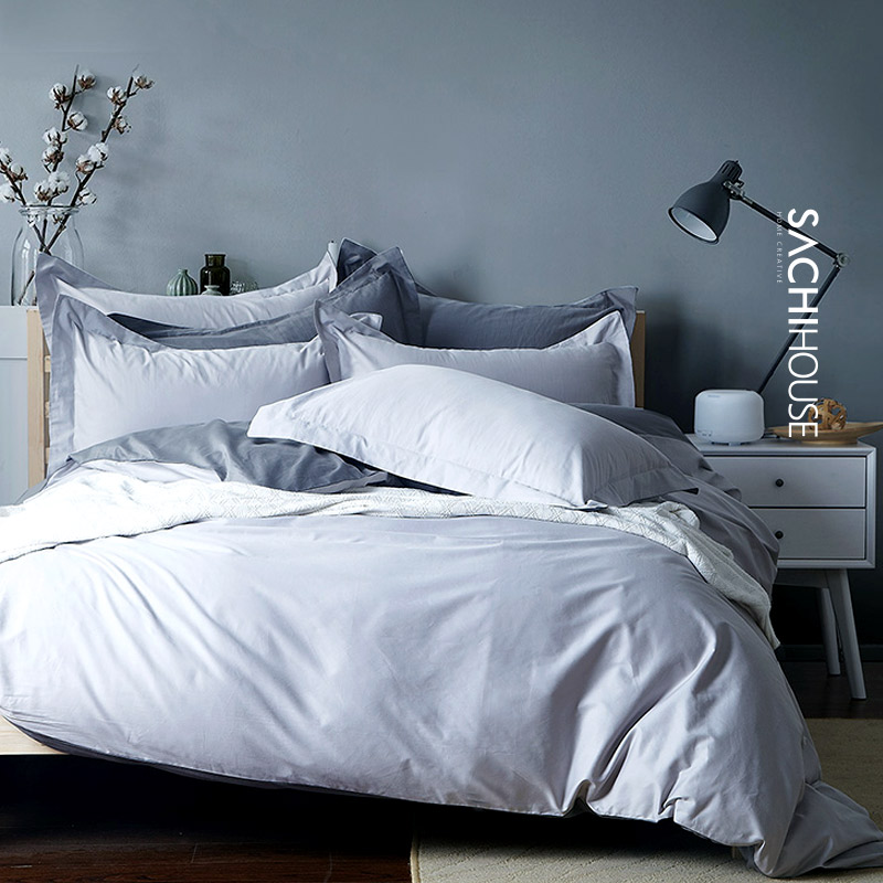 宜家床上四件套1.8m纯色简约欧式床单被套床笠式纯棉贡缎长绒棉