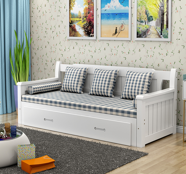 实木沙发床 可折叠 客厅 双人1.8米单人小户型多功能坐卧推拉两用