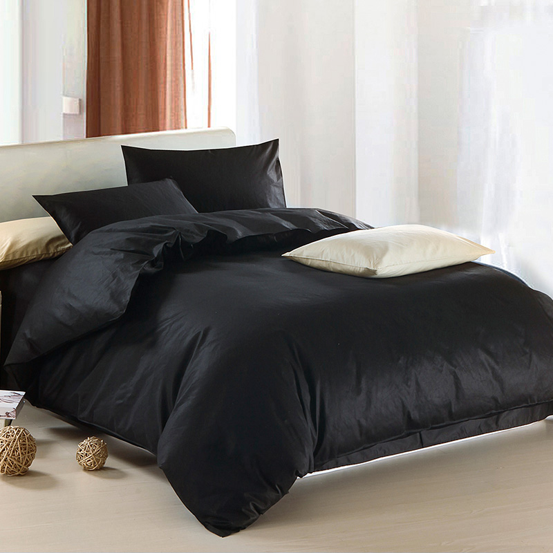 黑色纯色四件套全棉纯棉套件床上用品床单式床笠款双人床简约1.8m