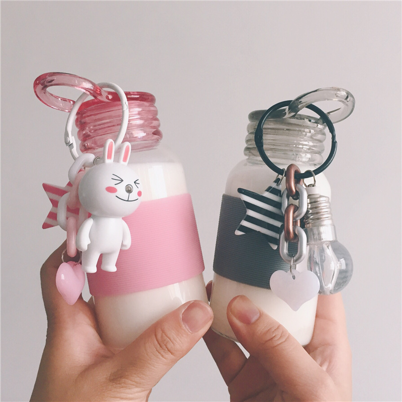 韩国ulzzang可爱兔子卡通小熊灯泡发光玻璃杯随手杯情侣学生便携