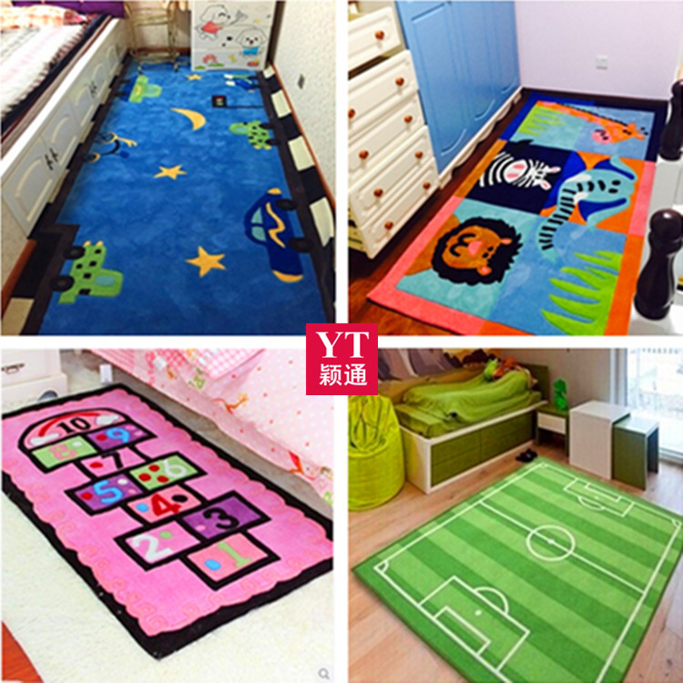 可爱卡通儿童地毯卧室长方形床边房间毯飘窗客厅爬行幼儿园毯定制