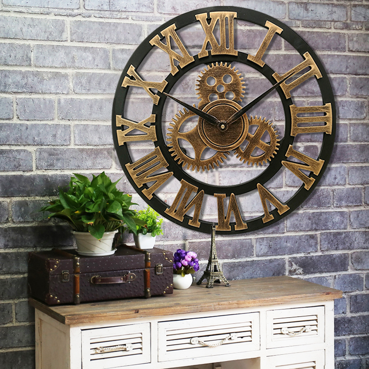 欧式复古理发店工业风装饰挂钟齿轮创意壁挂客厅店铺个性时钟表