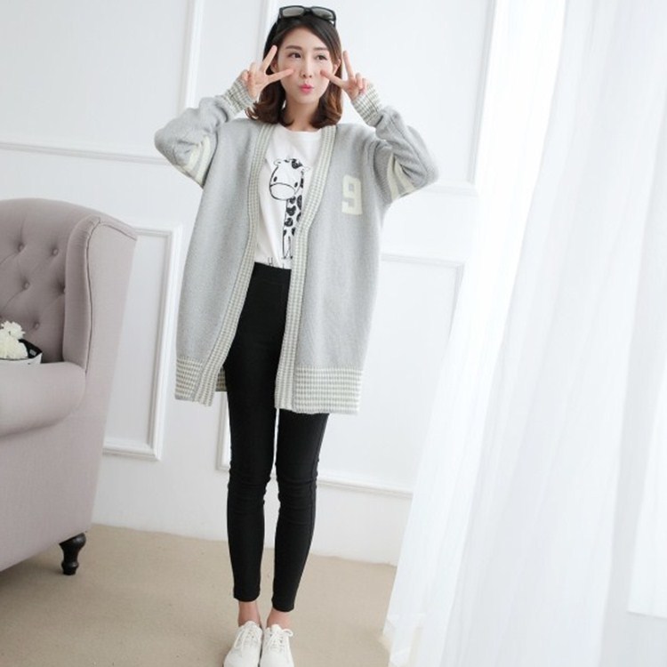 2016秋季新款女装时尚韩版气质纯色简直棒球服字母毛衣长袖开衫女