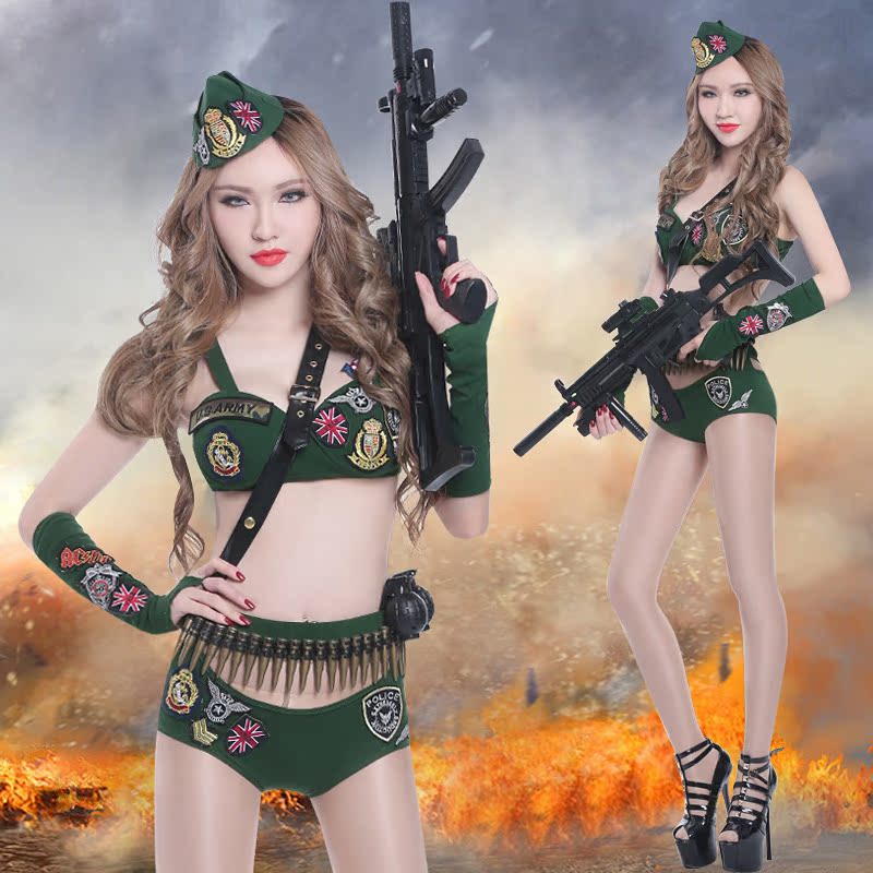 性感绿色女兵军装军官套装制服诱惑DS演出服装舞台装表演cosplay