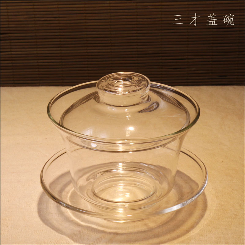 三才盖碗 玻璃盖碗 工夫茶具 传统盖碗 加厚玻璃茶具  易观茶色