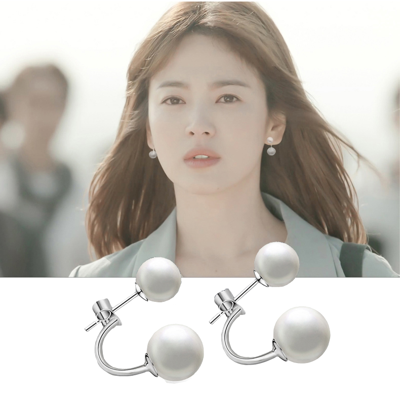 韩国气质s925纯银珍珠后挂式耳钉女防过敏简约大方耳环唯美银饰