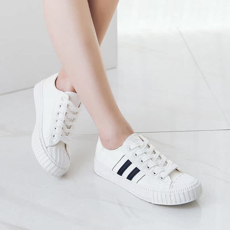 潮夏季新款小白鞋平底系带休闲学生鞋透气韩版白色球鞋女板鞋韩版