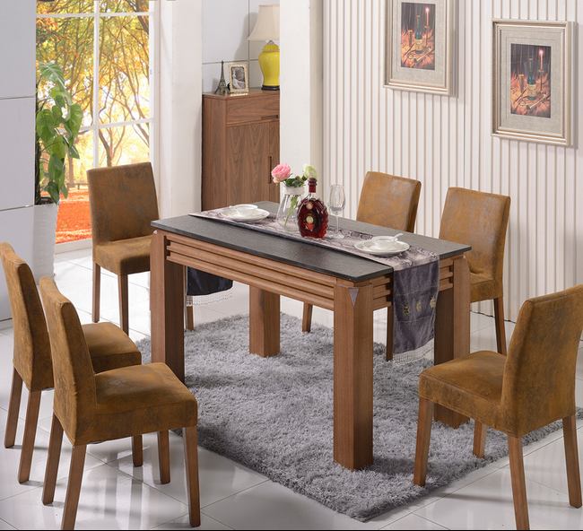 1.4米餐桌火烧石餐桌实木餐桌椅组合简约现代餐桌特价包邮