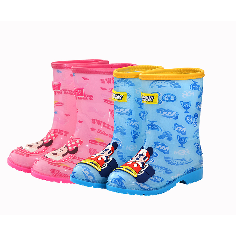 正品迪士尼儿童雨鞋卡通米奇米妮水鞋男女童包边防滑中筒雨靴胶鞋