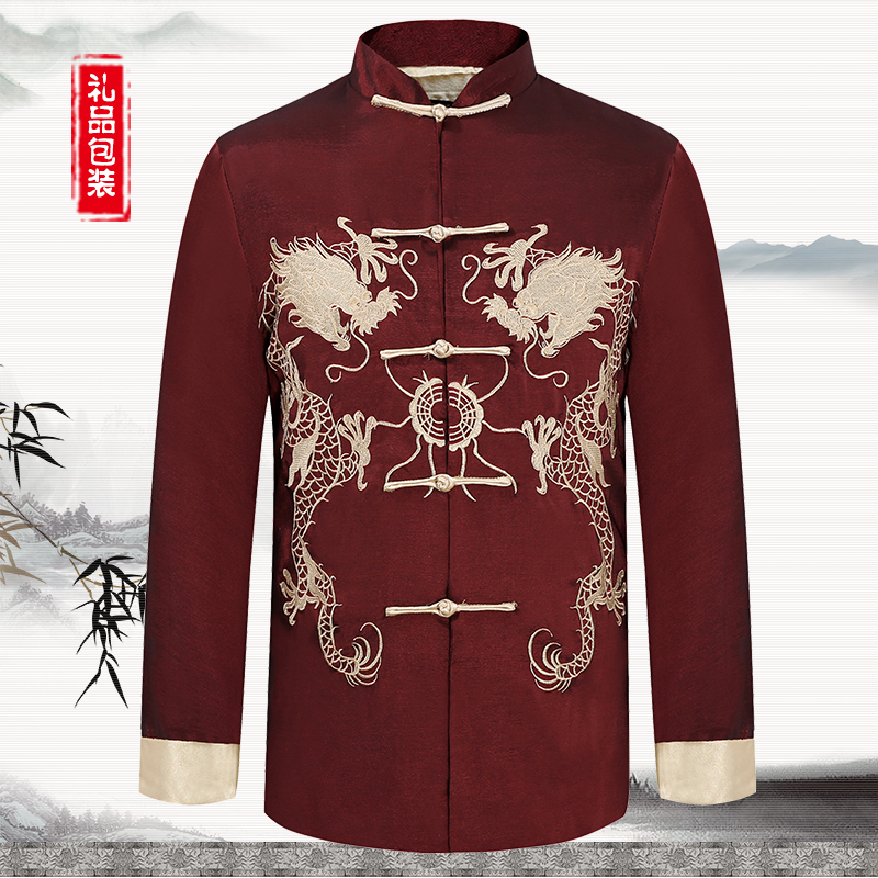 中国风秋季中老年唐装男士长袖爸爸装中式礼服老年人爷爷薄款外套