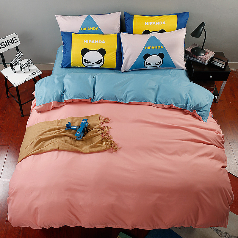 纯色四件套简约床单式卡通双人床双面被套1.8m床上用品秋冬4件套