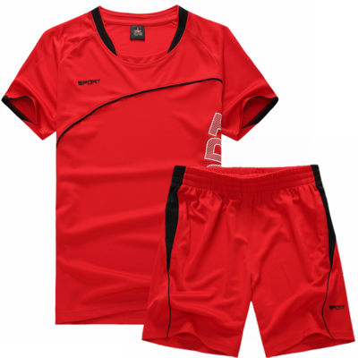 夏季男子短裤运动套装吸汗速干打球运动装短袖红色跑步透气篮球服