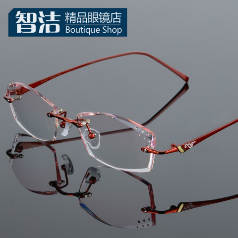 【天天特价】纯钛无框近视眼镜框架 潮钻石切边眼镜渐变色近视镜