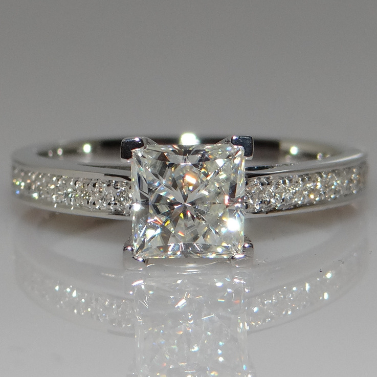 微镶公主正方钻戒指S925纯银方形克拉钻戒女仿真钻石求婚结婚戒子