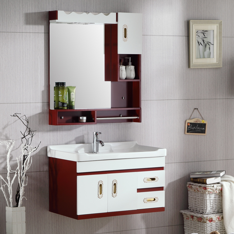 现代浴室柜组合橡木/PVC洗漱台洗脸盆面盆梳洗柜卫生间卫浴柜吊柜