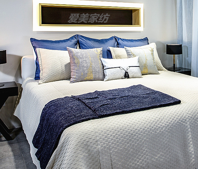 定制简约现代灰蓝色系11件套家居装饰床品别墅样板房床品含芯