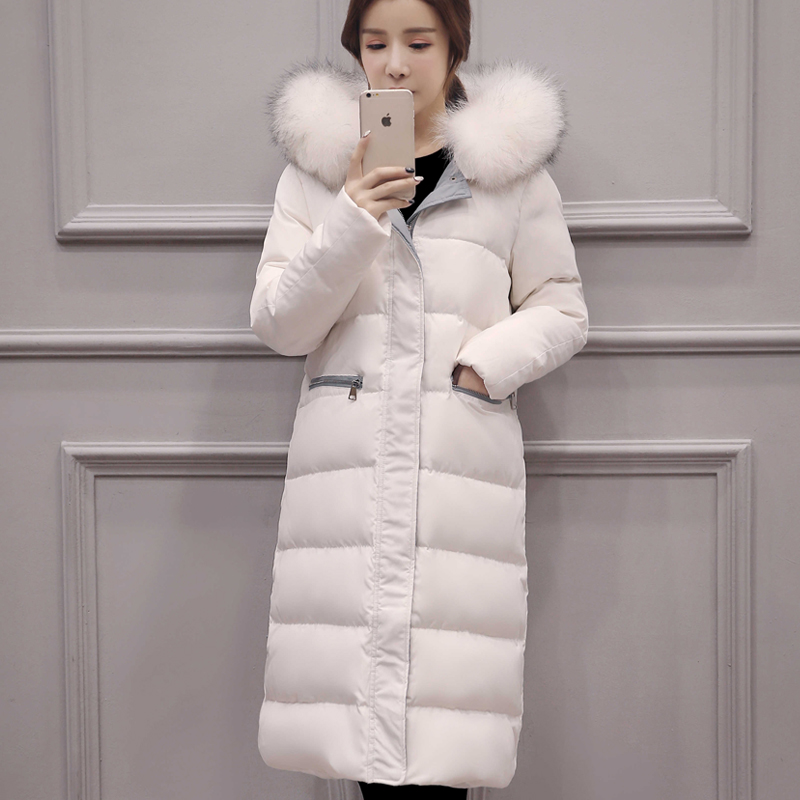 2016冬季新款韩国长款羽绒服女过膝真貉子大毛领加厚修身显瘦外套