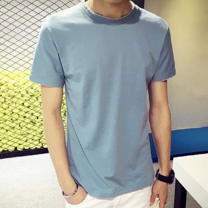 夏季男士短袖T恤圆领青年纯棉体恤打底衫韩版半袖纯色极简男装潮