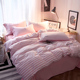 简约韩版纯色条纹小清新加厚四件套被套床单1.5m1.8米床上用品