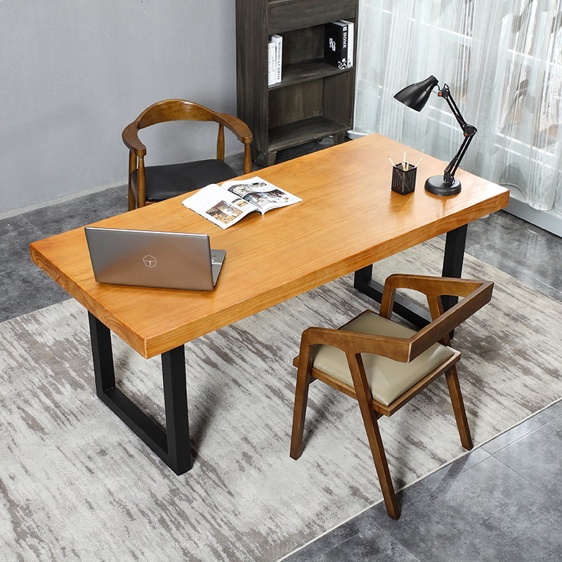现代简易实木办公桌1.8单人电脑台式家用2米书桌实木宽大写字台厚