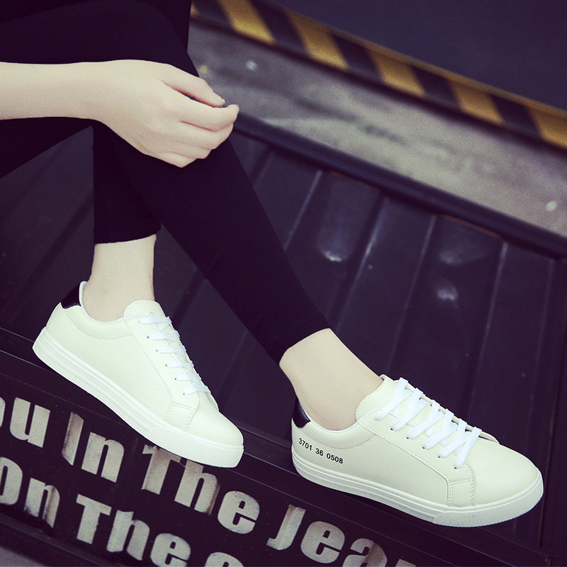 韩版厚底潮休闲板鞋平底运动鞋单鞋女学生圆头系带小白鞋春季女鞋