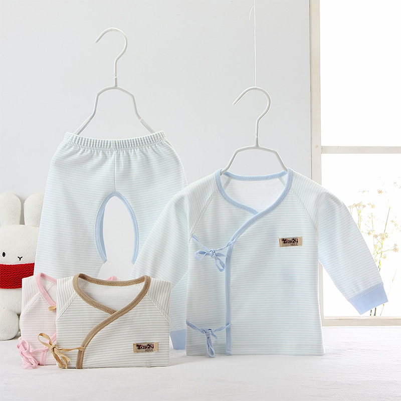 新生儿系带和尚服0-3-6个月初生婴儿纯棉睡衣服宝宝春秋内衣套装1
