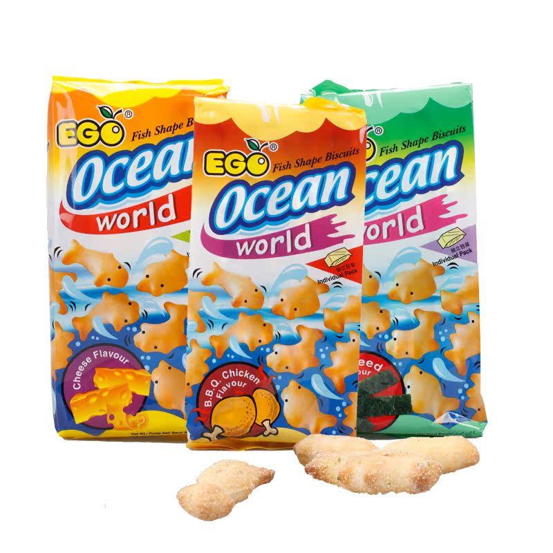 马来西亚进口儿童零食品 EGO 小鱼儿图形饼干140g点心小吃