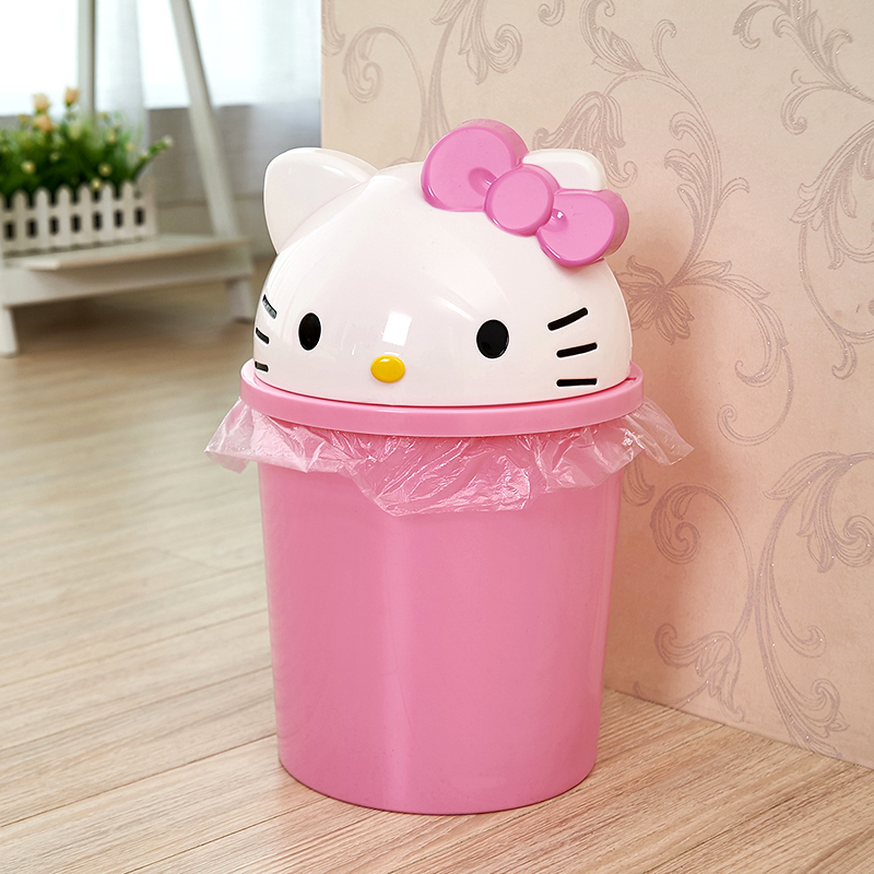 可爱卡通KT猫杂物垃圾桶客厅家用创意卫生间hellokitty猫翻盖纸篓