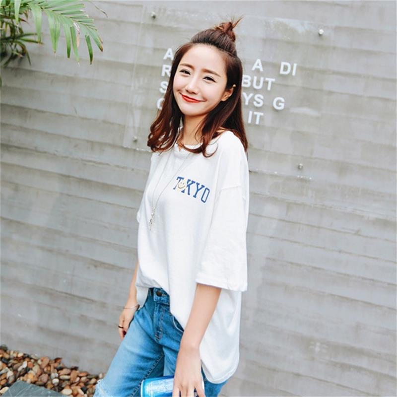 2016夏装新款女装韩版宽松休闲白色短袖T恤 前短后长潮百搭上衣
