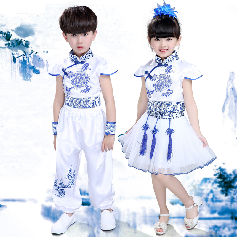 新款儿童舞蹈服男童女童青花瓷合唱服演出礼服儿童节舞台演出服装