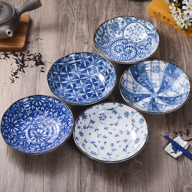 长秀家居-日本进口美浓烧16厘米菜盘子碟子 日式和风陶瓷餐具套装