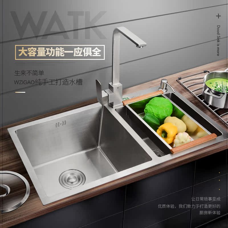 新款4MM加厚手工水槽双槽厨房304不锈钢洗菜盆厨房水池洗碗池双盆
