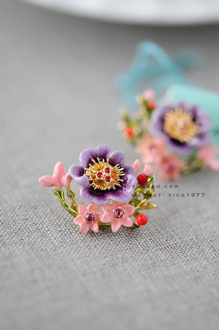 〓双12〓 @【法国Les】冬日花园系列紫色花朵耳环（专柜1250）