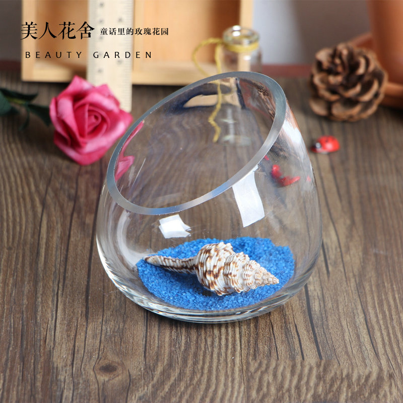 创意斜口玻璃花瓶 桌面透明多肉花盆 水培花卉盆栽器皿斜口瓶