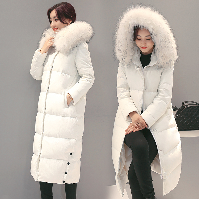 2016冬季新款韩版貉子大毛领羽绒服女超长款过膝加厚大码胖mm外套