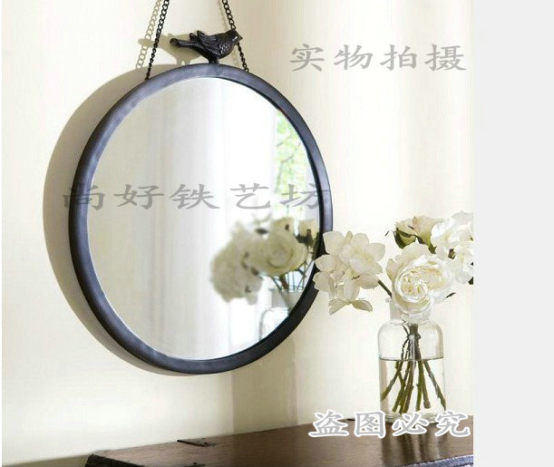 欧式铁艺镜壁挂镜圆形镜化妆镜浴室镜穿衣镜圆镜试衣镜创意挂镜