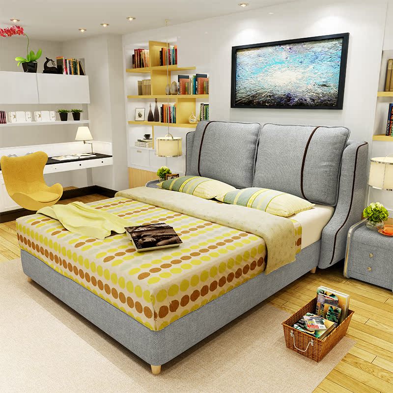 布床小户型可拆洗双人床婚床现代简约布艺床1.5米1.8米