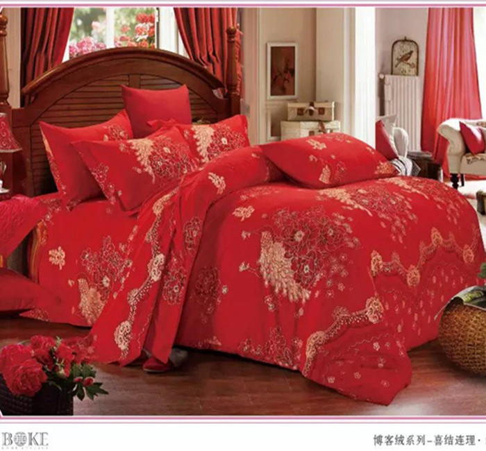 博客绒全棉四件套布料纯棉结婚磨毛婚庆大红布料床单定做2.5宽幅