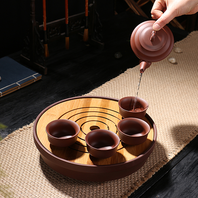 宜兴紫砂功夫茶具家用茶壶茶盘干泡台陶瓷一壶六杯旅行茶具套装