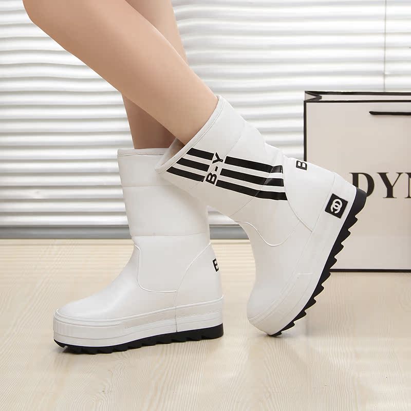 2016新款冬季棉鞋白色中筒雪地靴黑色韩版马靴防水防滑厚底松糕