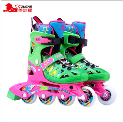 美洲狮溜冰鞋儿童全套装 正品轮滑鞋女童旱冰鞋直排轮可调