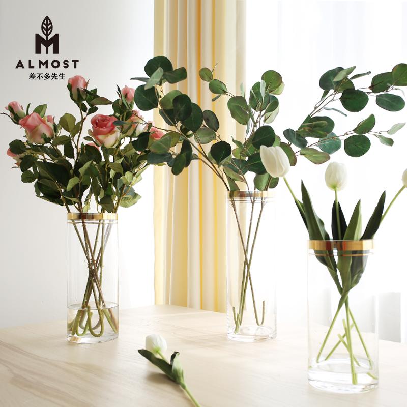 现代简约玻璃花瓶透明水培花器家居客厅百合鲜花插花台面花瓶摆件