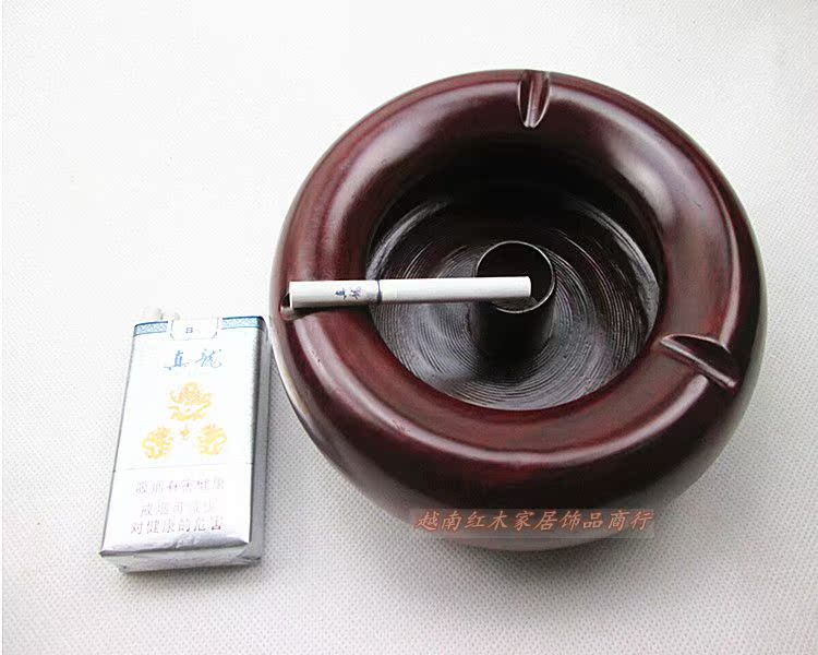 越南红木烟缸花梨实木创意圆形烟灰缸木大号酒吧居家日用烟具摆件