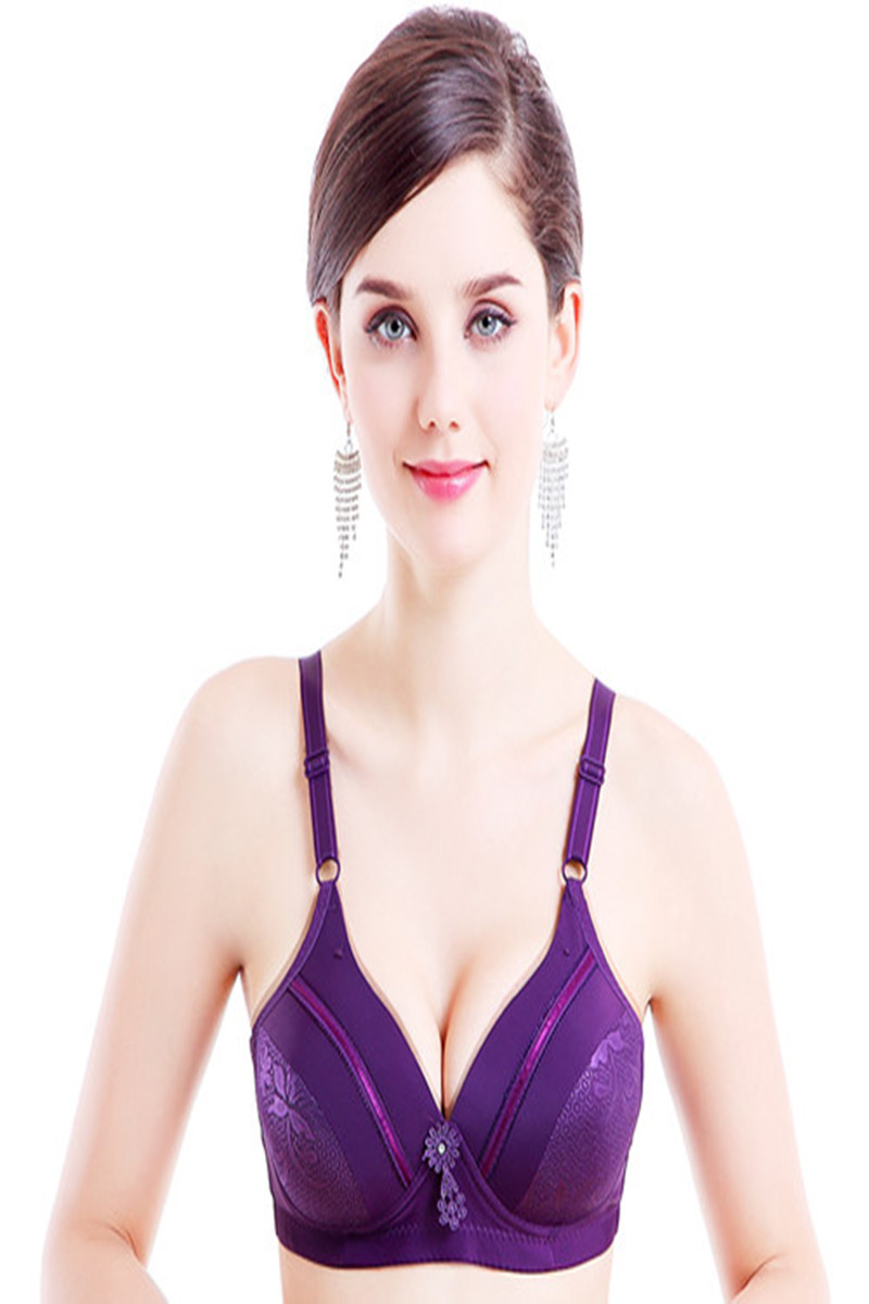 大码文胸罩中年少妇女人女性薄棉紫色薄款夏天BC大罩杯无钢圈内衣