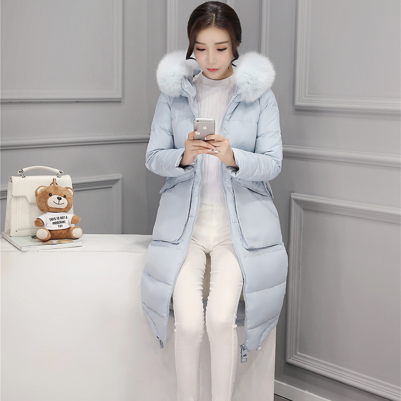 2016新款韩国高端白鸭绒真大毛领连帽羽绒服女中长款加厚显瘦外套